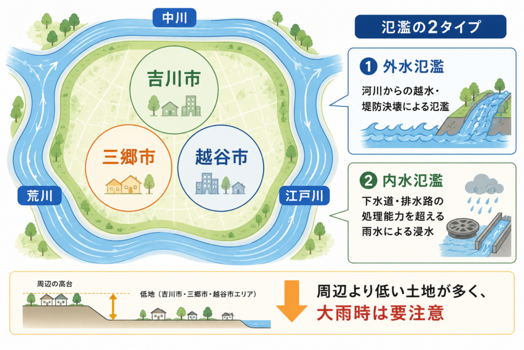 河川に囲まれた地勢と水害の仕組み